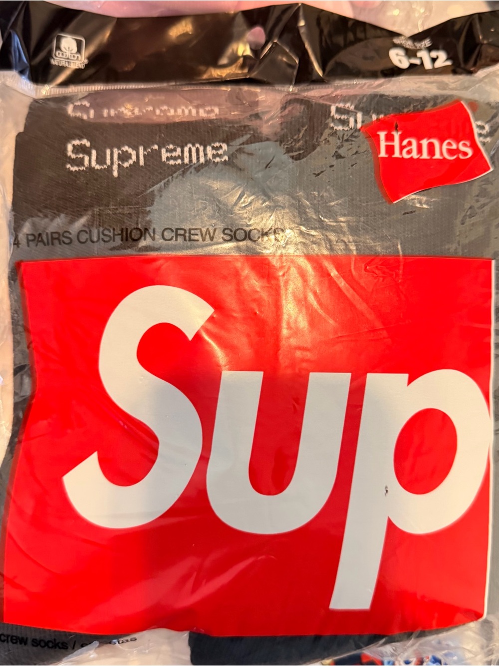 Supreme Hanes Crew Socks - Black, Red & White- will come with extra pair !!